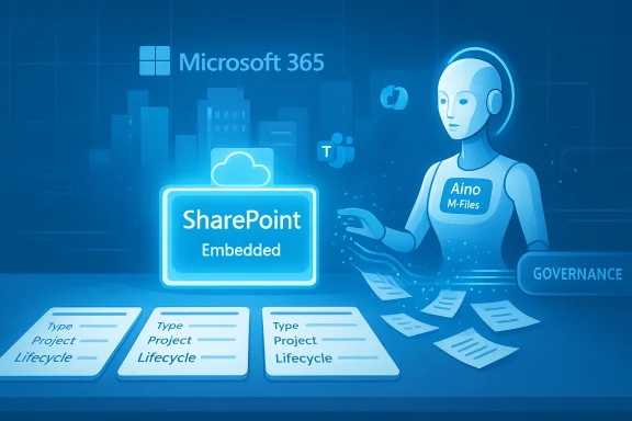 A futuristic blue illustration of SharePoint Embedded in Microsoft 365, guided by an AI assistant. A futuristic blue illustration of SharePoint Embedded in Microsoft 365, guided by an AI assistant.