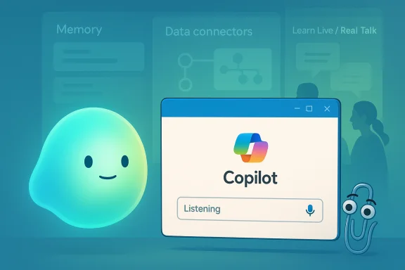 A friendly glowing blob stands beside a screen displaying the Copilot logo in a tech-themed scene. A friendly glowing blob stands beside a screen displaying the Copilot logo in a tech-themed scene.