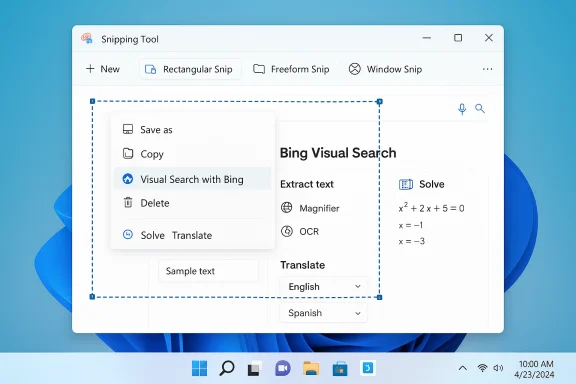 Screenshot of Windows Snipping Tool showing a cropped area with Bing Visual Search options. Screenshot of Windows Snipping Tool showing a cropped area with Bing Visual Search options.