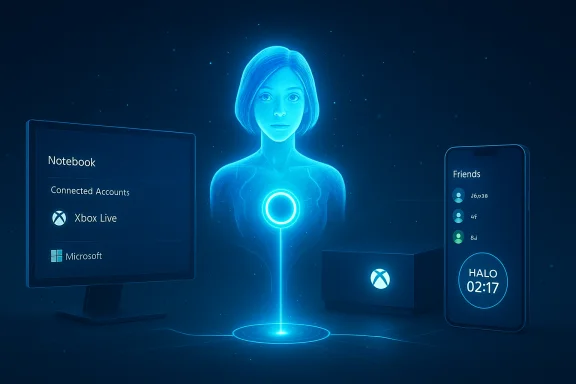Blue holographic woman floats between a monitor and a smartphone, with Xbox and Microsoft devices. Blue holographic woman floats between a monitor and a smartphone, with Xbox and Microsoft devices.
