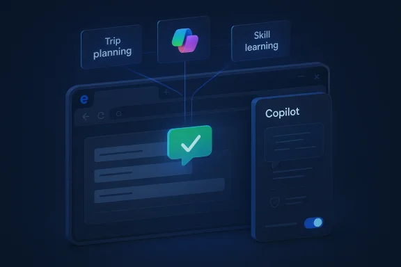 Futuristic dark UI displaying Copilot AI with trip planning and skill learning features. Futuristic dark UI displaying Copilot AI with trip planning and skill learning features.