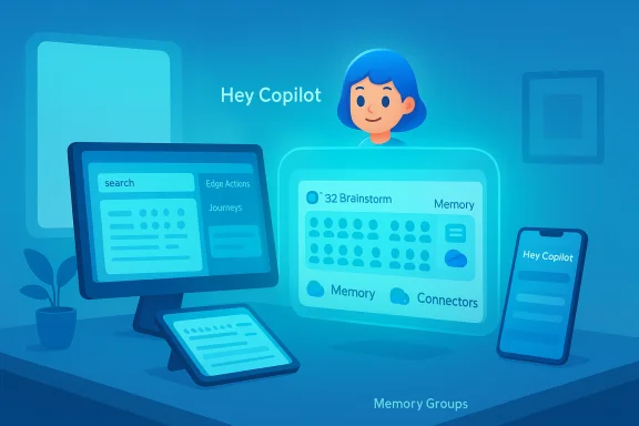 A blue-toned workspace with a 'Hey Copilot' avatar overseeing multi-screen dashboards. A blue-toned workspace with a 'Hey Copilot' avatar overseeing multi-screen dashboards.
