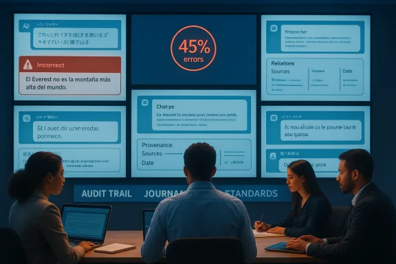 A team reviews dashboards showing a 45% error rate on a large wall display. A team reviews dashboards showing a 45% error rate on a large wall display.
