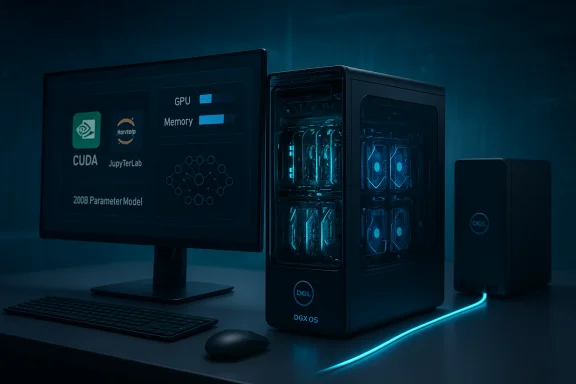 Blue-lit workstation featuring a DGX-style server beside a monitor displaying CUDA logos. Blue-lit workstation featuring a DGX-style server beside a monitor displaying CUDA logos.