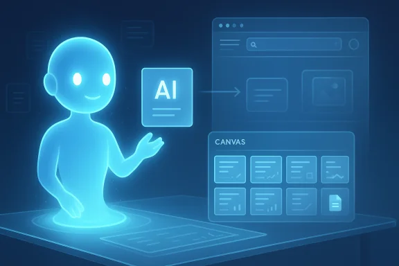 Blue holographic AI assistant projects a UI canvas on a desk. Blue holographic AI assistant projects a UI canvas on a desk.