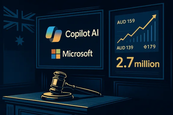 In a courtroom, a gavel sits before screens displaying Copilot AI and Microsoft logos alongside a rising stock chart. In a courtroom, a gavel sits before screens displaying Copilot AI and Microsoft logos alongside a rising stock chart.