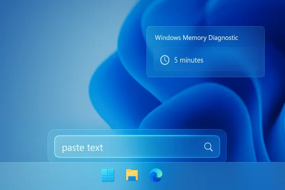 Blue Windows desktop with Memory Diagnostic popup and a paste text search bar. Blue Windows desktop with Memory Diagnostic popup and a paste text search bar.