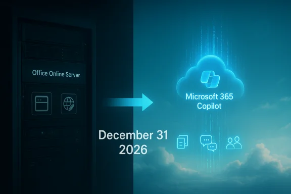 Office Online Server migrating to Microsoft 365 Copilot cloud by December 31, 2026. Office Online Server migrating to Microsoft 365 Copilot cloud by December 31, 2026.