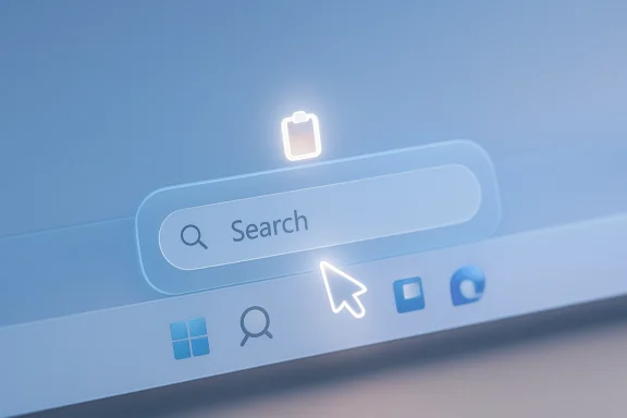 Glowing search bar on a blue UI, with a cursor pointer and app icons. Glowing search bar on a blue UI, with a cursor pointer and app icons.