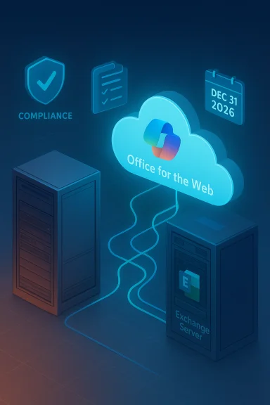 Cloud-based Office for the Web links two Exchange servers, highlighting compliance. Cloud-based Office for the Web links two Exchange servers, highlighting compliance.