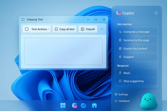 Windows 11 desktop showing Snipping Tool and Copilot panel on the right. Windows 11 desktop showing Snipping Tool and Copilot panel on the right.