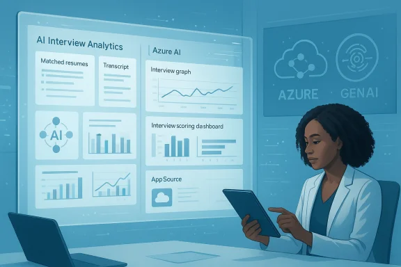 A professional woman reviews AI interview analytics on a large dashboard. A professional woman reviews AI interview analytics on a large dashboard.