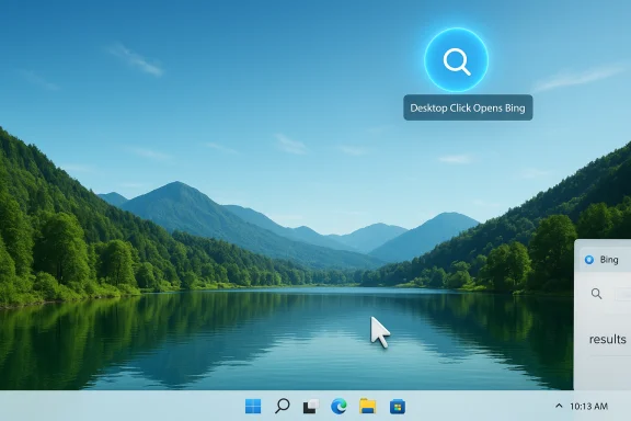 Tranquil mountain lake scene on a Windows desktop, with a glowing Bing search bubble and cursor. Tranquil mountain lake scene on a Windows desktop, with a glowing Bing search bubble and cursor.