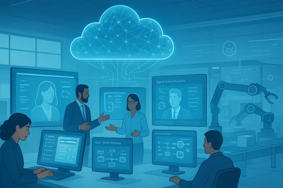 Futuristic lab with a glowing cloud network, researchers, and robotic arms analyzing data. Futuristic lab with a glowing cloud network, researchers, and robotic arms analyzing data.