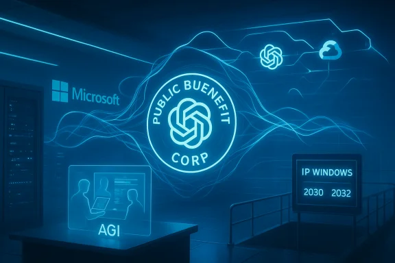 Blue neon tech exhibit featuring Microsoft branding with a Public Benefit Corp AGI centerpiece. Blue neon tech exhibit featuring Microsoft branding with a Public Benefit Corp AGI centerpiece.