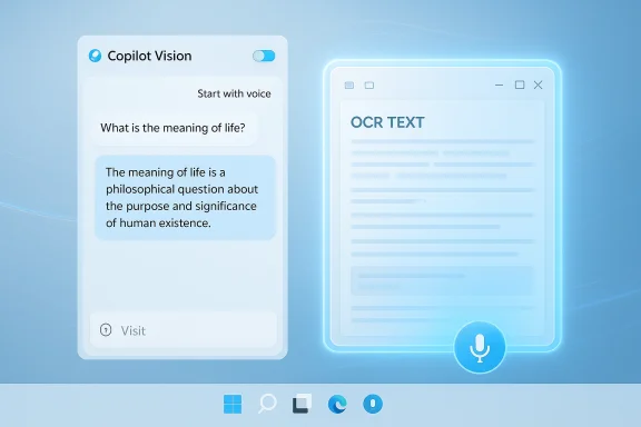 Futuristic Copilot Vision UI showing a voice-chat panel beside a glowing OCR text document. Futuristic Copilot Vision UI showing a voice-chat panel beside a glowing OCR text document.