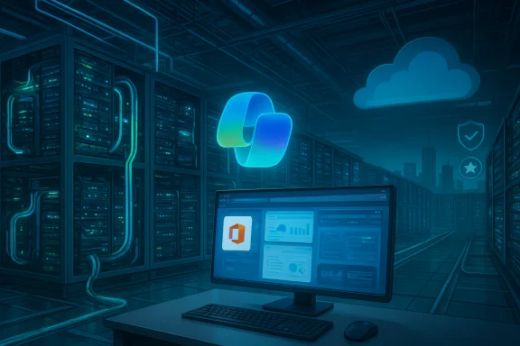 A futuristic data center with rows of server racks, a desk monitor, and cloud computing icons. A futuristic data center with rows of server racks, a desk monitor, and cloud computing icons.