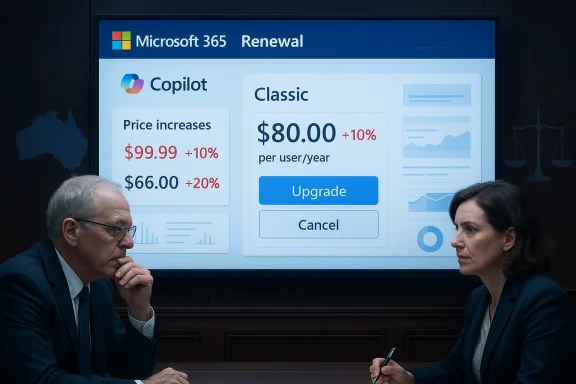 Two professionals review a Microsoft 365 renewal pricing screen in a boardroom. Two professionals review a Microsoft 365 renewal pricing screen in a boardroom.