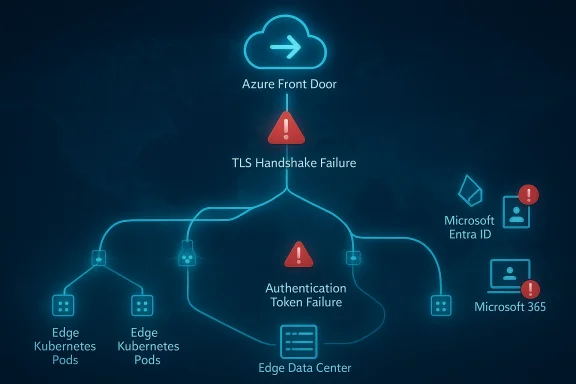 Neon blue cloud diagram showing Azure Front Door, TLS handshake failure, and edge components. Neon blue cloud diagram showing Azure Front Door, TLS handshake failure, and edge components.