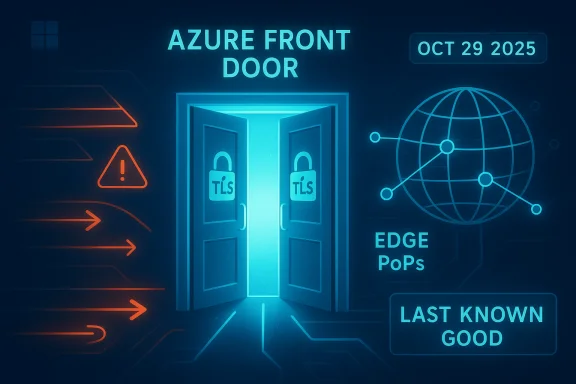 Azure Front Door: TLS-protected doors open to edge PoPs and the global network. Azure Front Door: TLS-protected doors open to edge PoPs and the global network.
