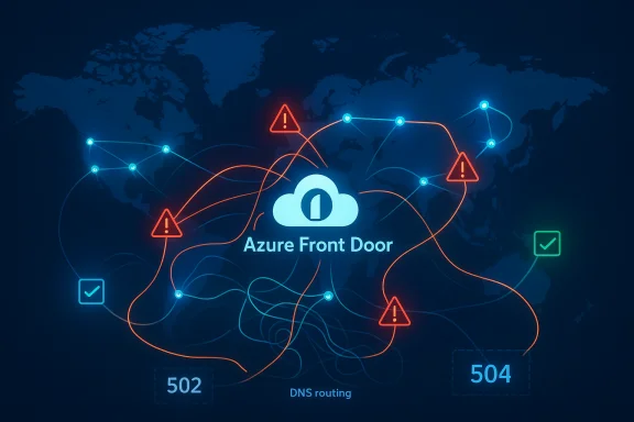 Azure Front Door DNS routing on a world map with alerts and checks. Azure Front Door DNS routing on a world map with alerts and checks.