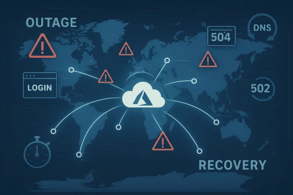 Global cloud outage infographic showing login, DNS errors, 504/502 codes, and recovery. Global cloud outage infographic showing login, DNS errors, 504/502 codes, and recovery.