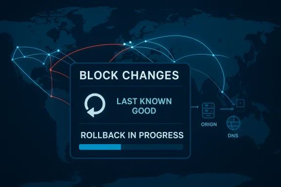Block changes screen showing last known good and rollback in progress. Block changes screen showing last known good and rollback in progress.