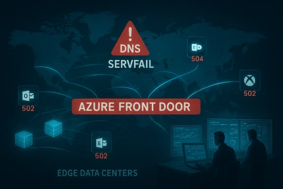 Global DNS SERVFAIL alert impacting Azure Front Door and edge data centers. Global DNS SERVFAIL alert impacting Azure Front Door and edge data centers.