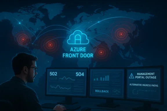 Security analyst monitors Azure Front Door global outage dashboards. Security analyst monitors Azure Front Door global outage dashboards.