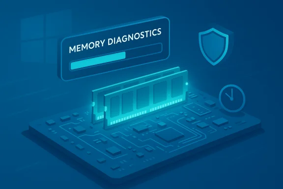 Memory diagnostics progress bar on a futuristic motherboard with RAM modules. Memory diagnostics progress bar on a futuristic motherboard with RAM modules.