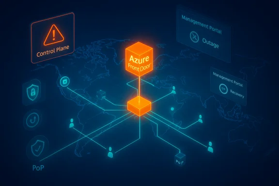 Azure Front Door sits at the center, connecting global PoPs with security and management controls. Azure Front Door sits at the center, connecting global PoPs with security and management controls.