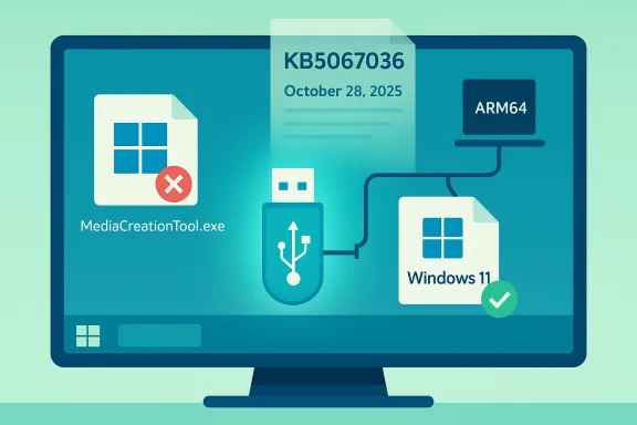 Illustration on a monitor of Windows 11 upgrade flow with MediaCreationTool and ARM64, KB5067036. Illustration on a monitor of Windows 11 upgrade flow with MediaCreationTool and ARM64, KB5067036.