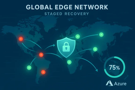 Global edge network with secure, staged recovery and 75% progress (Azure). Global edge network with secure, staged recovery and 75% progress (Azure).