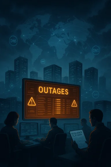 Global DNS outages monitored from a high-tech operations center. Global DNS outages monitored from a high-tech operations center.