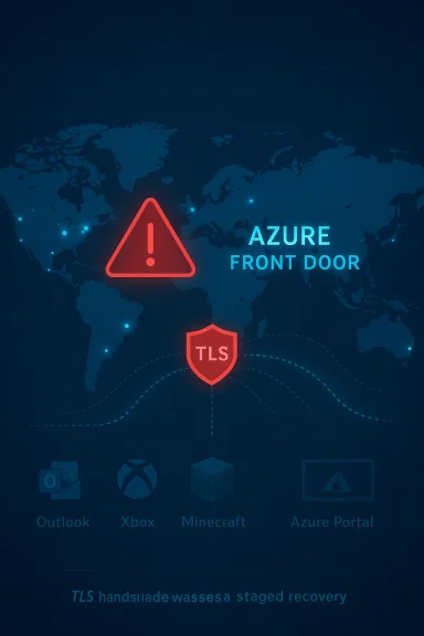Global cyber threat alert featuring TLS shield and Azure Front Door on a world map. Global cyber threat alert featuring TLS shield and Azure Front Door on a world map.