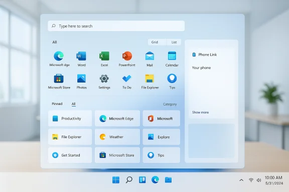 Windows 11–style start menu with app icons and a side panel on a pale blue desktop. Windows 11–style start menu with app icons and a side panel on a pale blue desktop.