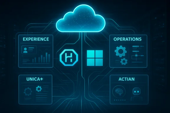 Neon blue cloud hub connecting Experience, Operations, Unica+, and Actian. Neon blue cloud hub connecting Experience, Operations, Unica+, and Actian.