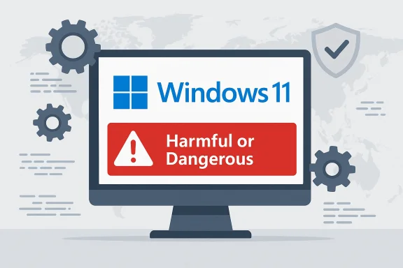 Windows 11 warns of harmful or dangerous software on the screen. Windows 11 warns of harmful or dangerous software on the screen.