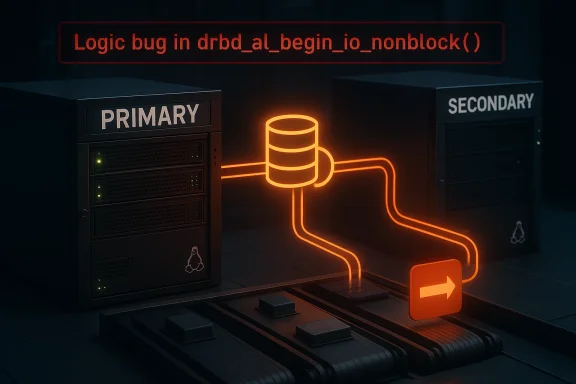Neon server room diagram with “PRIMARY/SECONDARY” labels, database icon, and orange glowing connection lines.