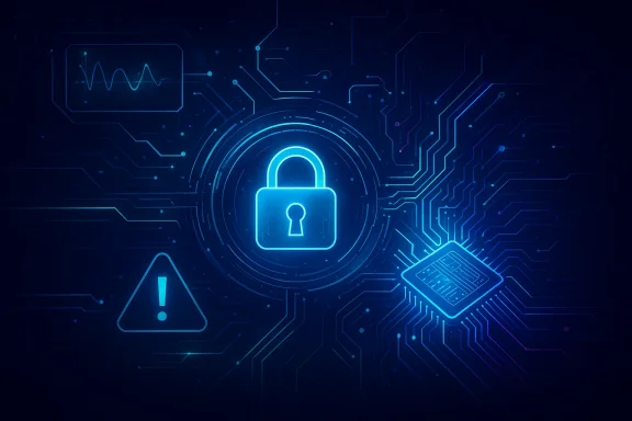 Digital cybersecurity concept with a glowing padlock over a circuit-board background.