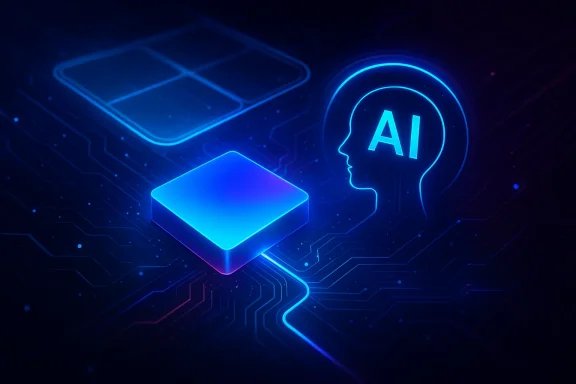 Neon AI chip icon with a glowing head silhouette on a futuristic circuit board background.