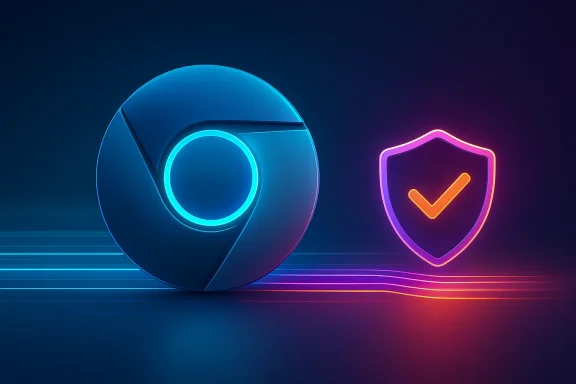 Neon CD disc and glowing shield icon with checkmark on a blue-purple futuristic background.