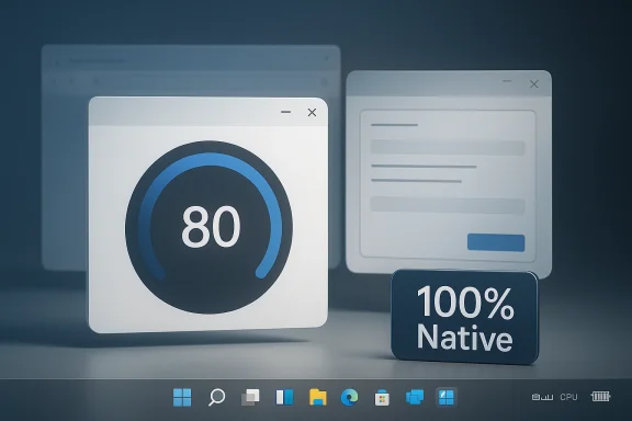 Futuristic dashboard mockup showing an 80% gauge and “100% Native” on connected screens.