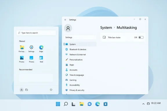 Windows 11 Settings open to System > Multitasking, with sidebar and toggle options visible.