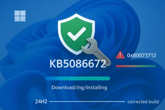 Blue Windows error screen showing a green shield checkmark with a wrench, warning, and KB50866672 code.