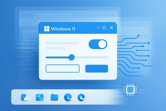 Windows 11 interface window overlays a blue circuit board design.