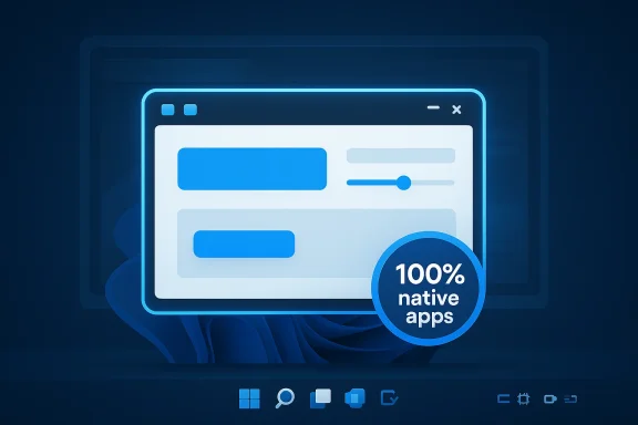 Glowing tablet UI with a “100% native apps” badge, showing a modern software interface. Glowing tablet UI with a “100% native apps” badge, showing a modern software interface.