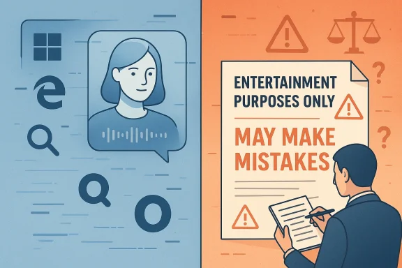 Illustration split-screen showing “ENTERTAINMENT PURPOSES ONLY” warning of possible mistakes.