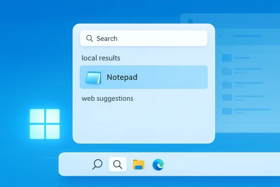 Windows search results showing “Notepad” under local results.