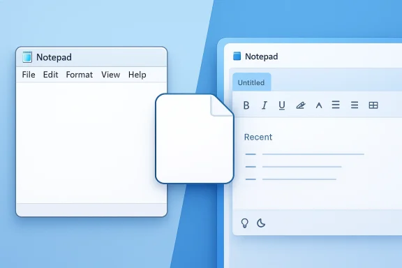 Blue desktop Notepad windows with a blank document icon in the center.